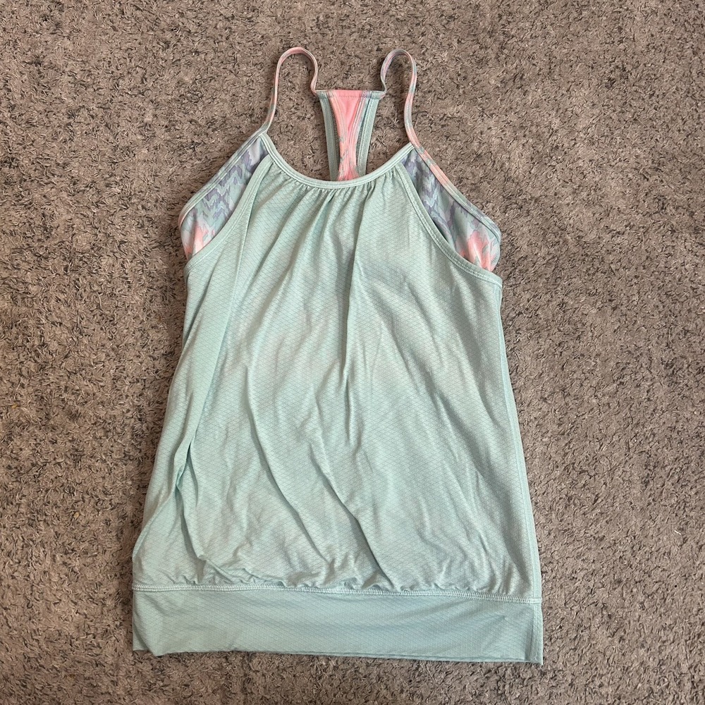 Lululemon Ivivva No Limits Tank Top Girls Size 12 BlueRacerback Built In Bra